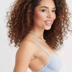 ✨ NWT $39 Aerie SMOOTHEZ Light Blue Unlined Sheer Mesh Underwire Bra  32D
